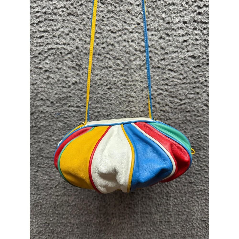 Vintage Brio Womens Rainbow Leather Balloon Ball Shoulder Bag Multicolor 8" x 9" - Picture 3 of 12